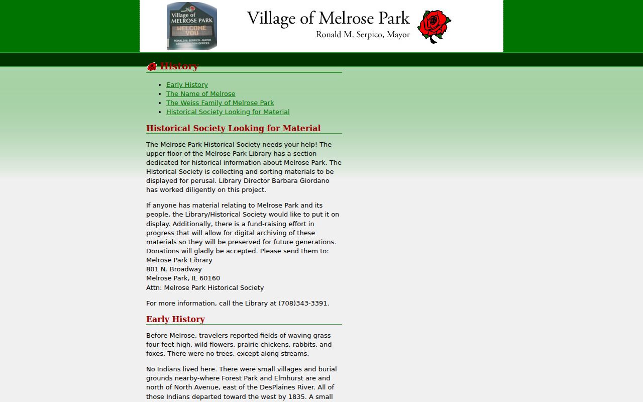 Melrose Park city directory Historical Society holdings